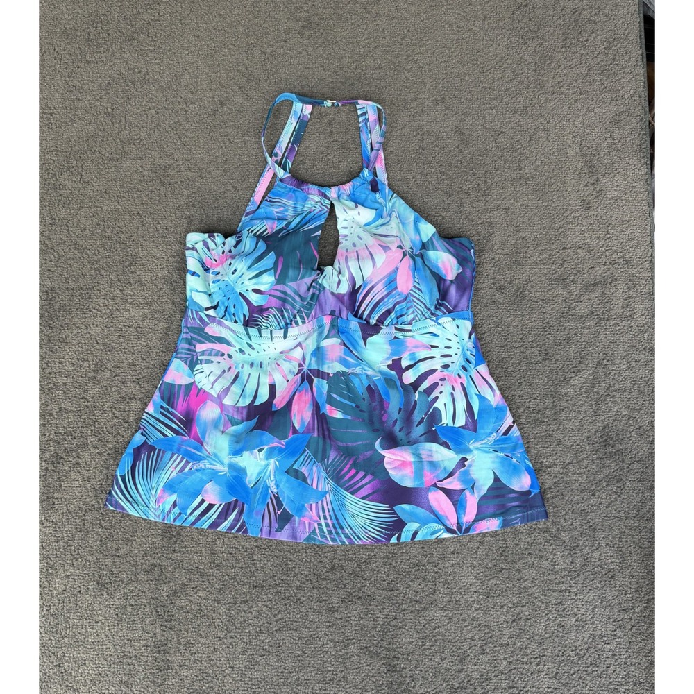 Raisins Curve Womens 16W Tropical Floral Halter Tankini Top Blue Purple F840525